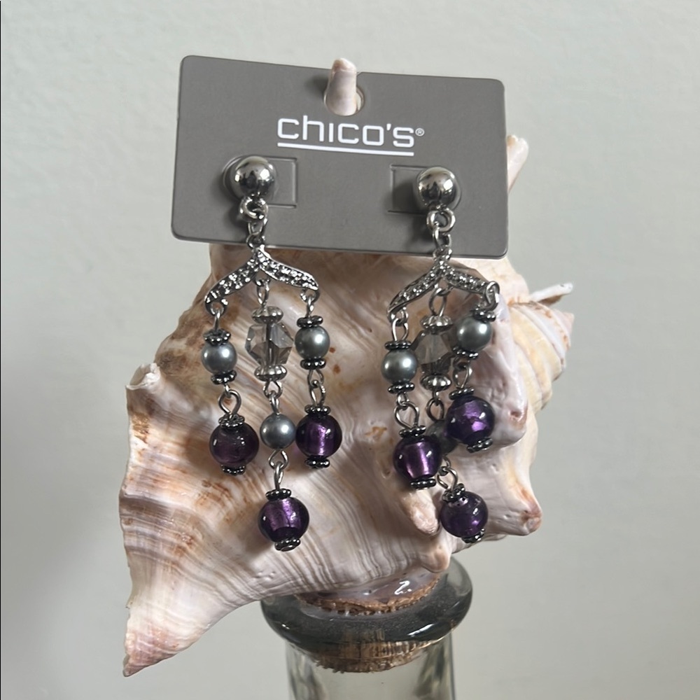 Chico's Silver and Purple Chandelier Earrings